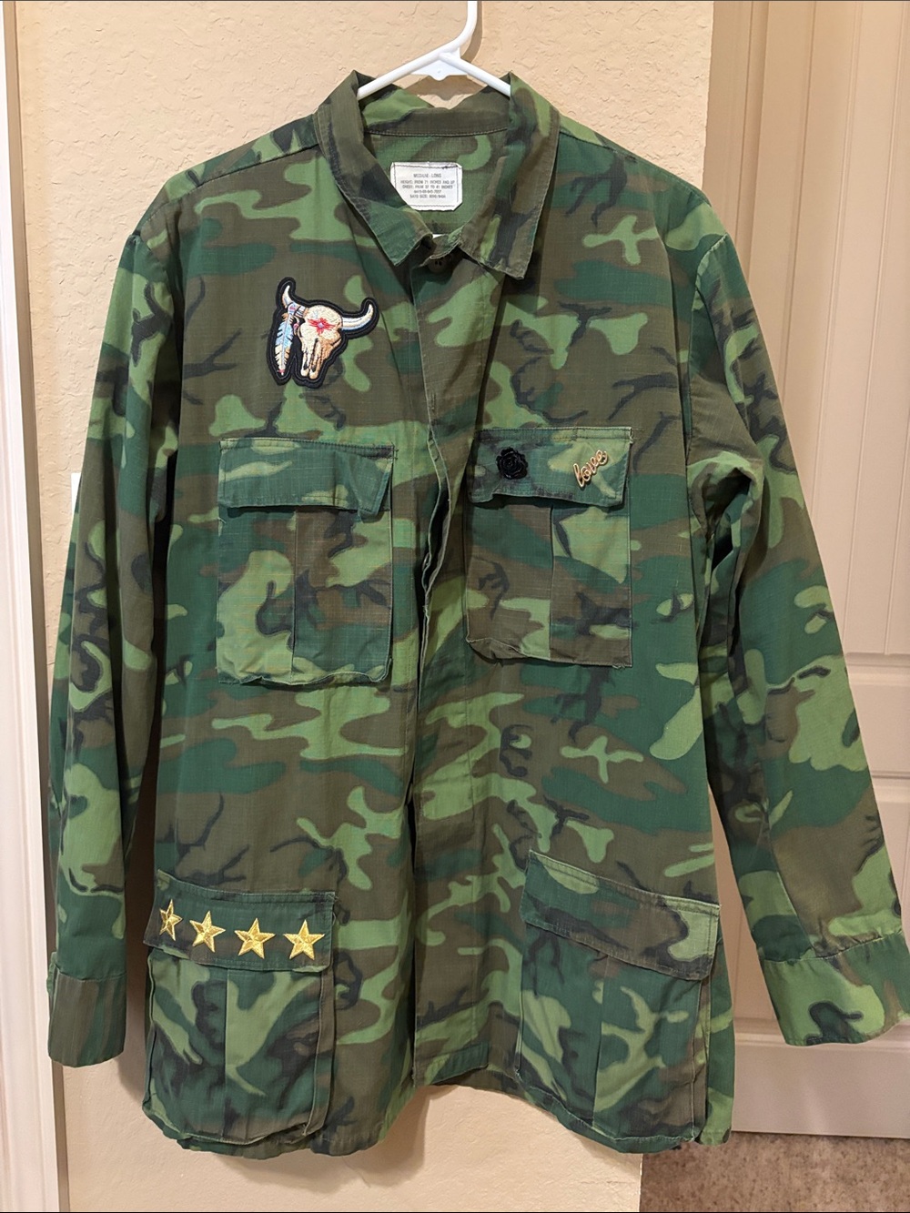 Camo Military-Style Utility Jacket with Patch Detail